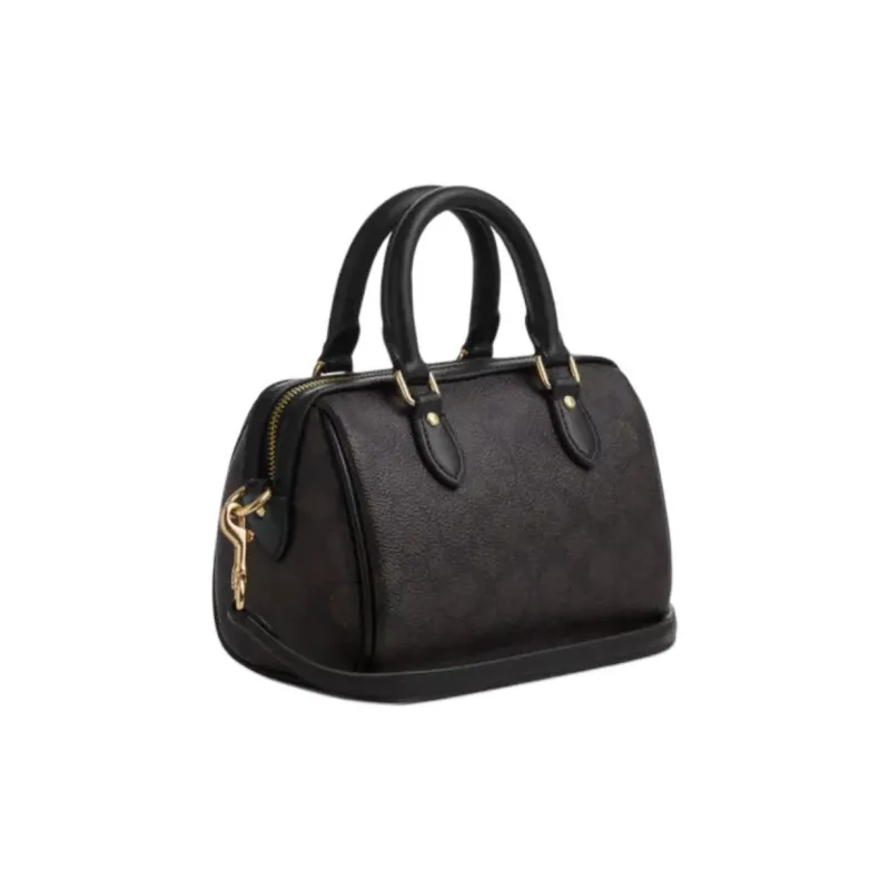 COACH Rowan PVC Bonded Leather Shoulder Bag Crossbody Bag Handbag Small Size Women's Brown-1