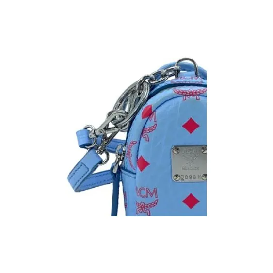 MCM Visetos Leather One Shoulder Crossbody Coin Purses Mini Women's Blue-5