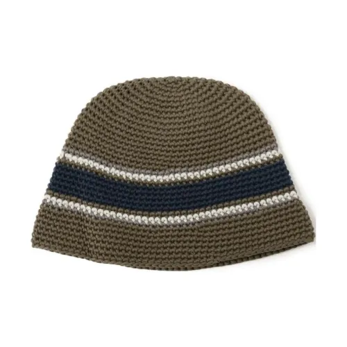 Beams Knitted Fabric Cotton Beanies Men's Olive Green