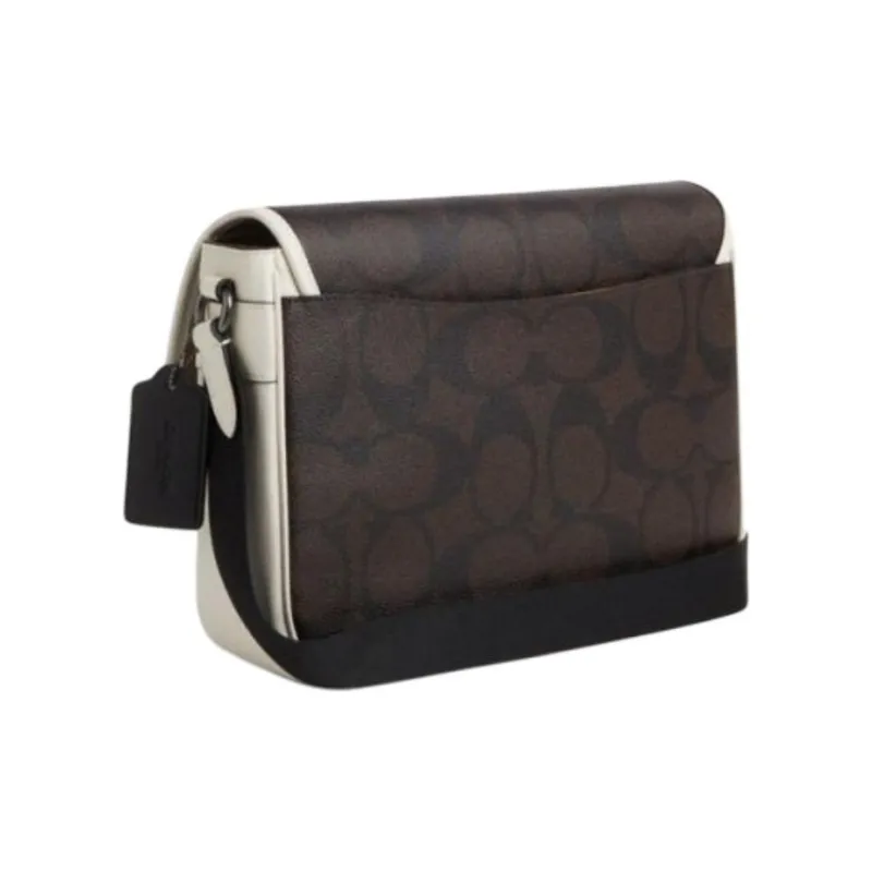 COACH RACER Artificial Leather Messenger Bag, Crossbody Bag Tubas Men's Hazelnut & Chalk White-1