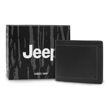 Jeep Genuine Leather Wallet, Wallet Regular Men's Black