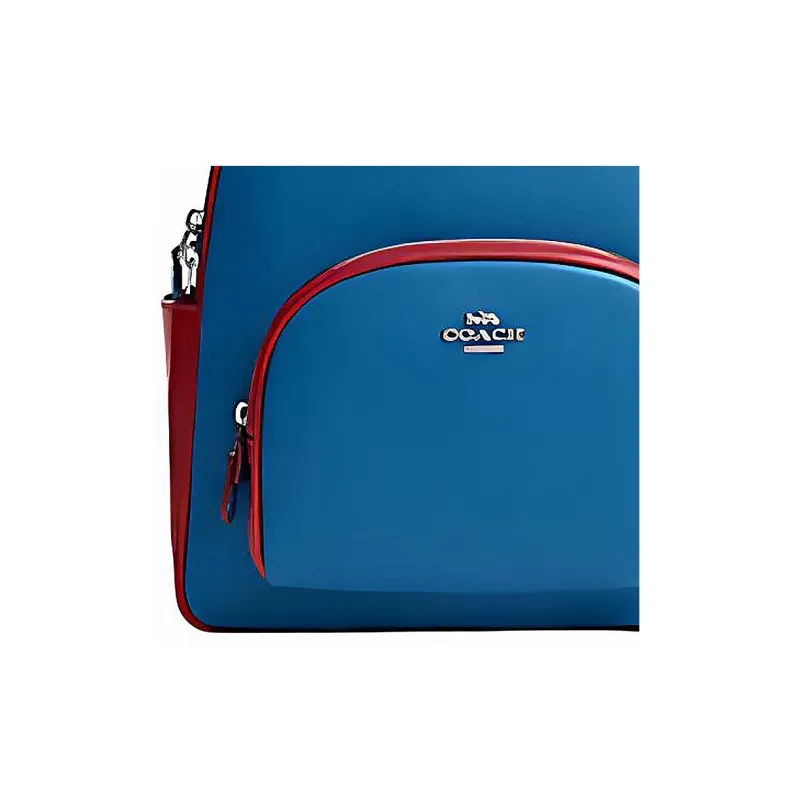 COACH Court Refined Pebbled Leather Backpack Large Size Women's Silver Crown Blue Raven With Black Red Bird-4
