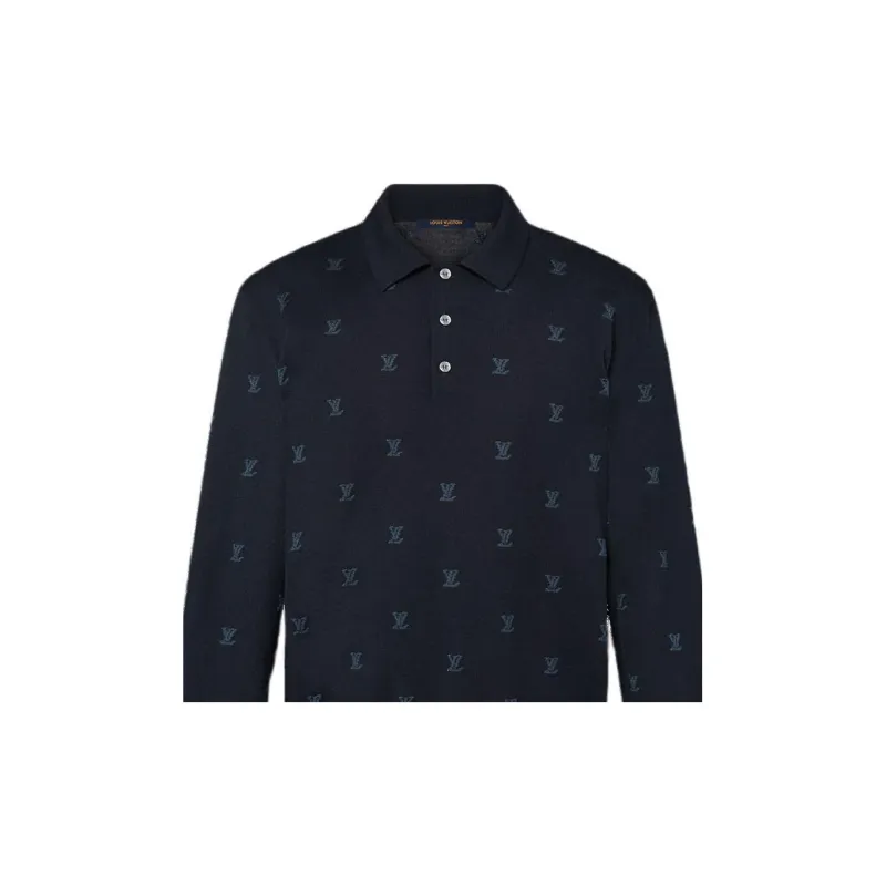 LOUIS VUITTON Wool Silk And Cashmere Blend Long Sleeve Lv Blason Polo-3