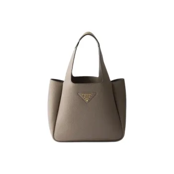 PRADA Leather Tote Bag Shopping Bag Handbag Small Size Women's Clay Gray