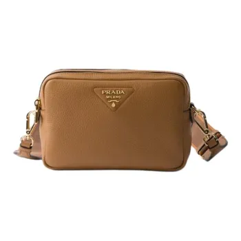 PRADA Leather Shoulder Bag Small Size Women's Caramel