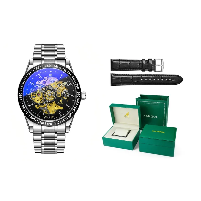 KANGOL Automatic Mechanical Movement Stainless Steel Watchband Watch Men's Watches Cut-Out Dial-13