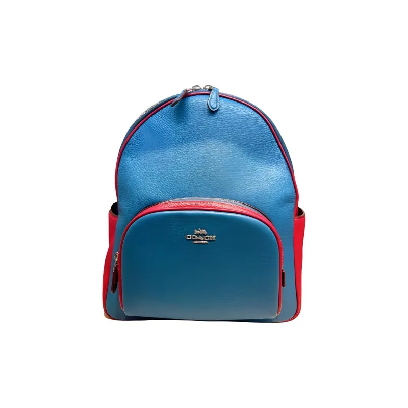 COACH Court Refined Pebbled Leather Backpack Large Size Women's Silver Crown Blue Raven With Black Red Bird-1