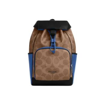 COACH RACER Artificial Leather Backpack Medium Size Men's Brown Yellow & Pacific Blue & Bright Mineral Blue