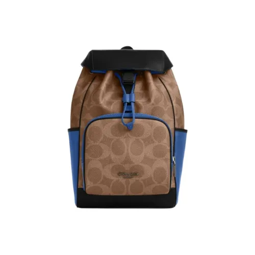 COACH RACER Artificial Leather Backpack Medium Size Men's Brown Yellow & Pacific Blue & Bright Mineral Blue