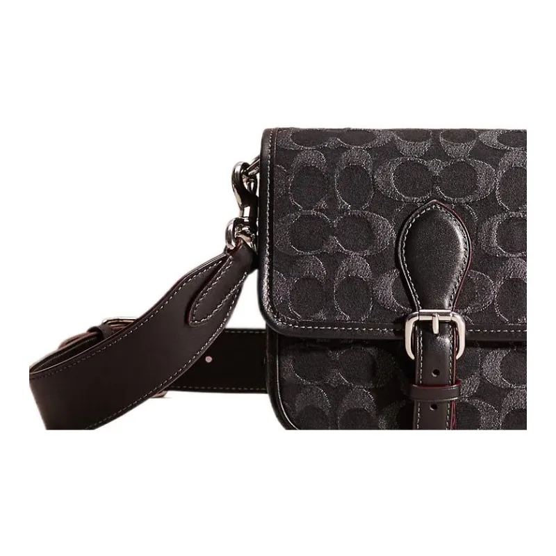 COACH Frankie Denim With Leather Shoulder Bag Crossbody Bag Small Size Men's Black-2