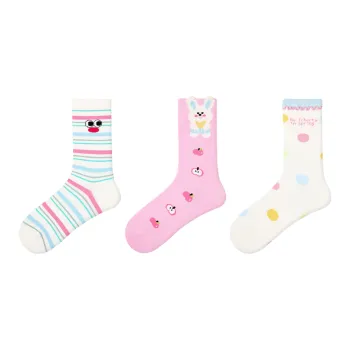 Vine Color Mid Calf Socks Unisex 3 Pack Coconut Bunny
