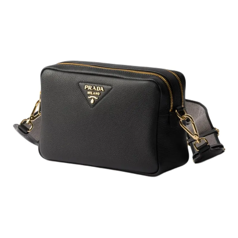 PRADA Leather Camera Bag, Shoulder Bag Trumpets Women's Black-1