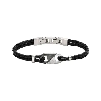 EMPORIO ARMANI Genuine Leather Bangles Men's Black