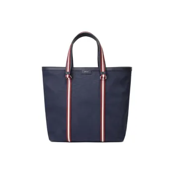 BALLY Fabric Tote Bag, Shopping Bag, Handbag Medium Size Unisex Midnight Blue Red White