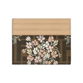 FENDI ROMA PU Polyurethane Card Holder Women's Brown