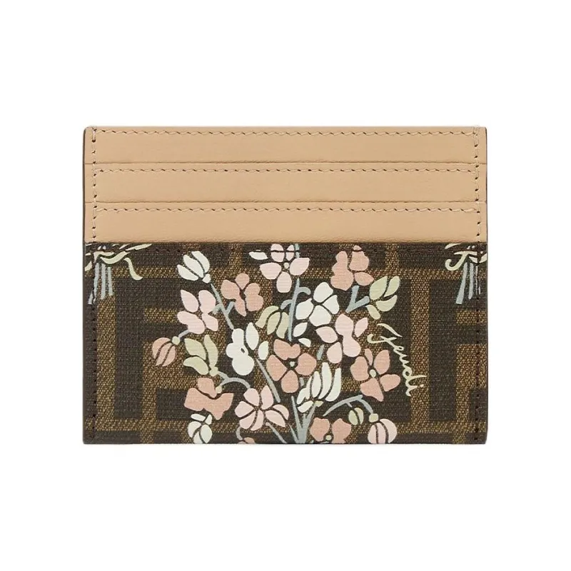 FENDI ROMA PU Polyurethane Card Holder Women's Brown-0
