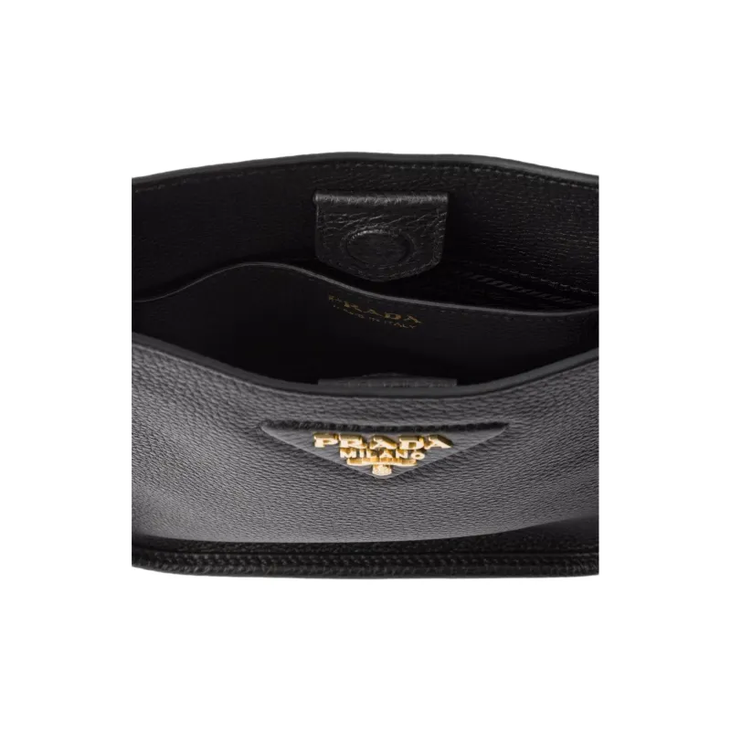PRADA Leather Shoulder Bag Mini Women's Black-4