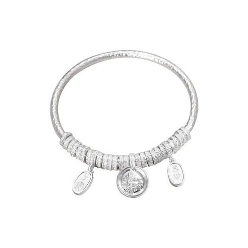 AILI 999 Fine Silver Shattered Ice Continuous Good Luck Bangle Women's