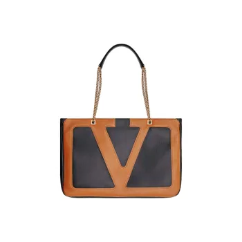 Valentino GARAVANI Nappa Leather Tote Bag Shopping Bag Shoulder Bags Large Size Women's Black & Brown