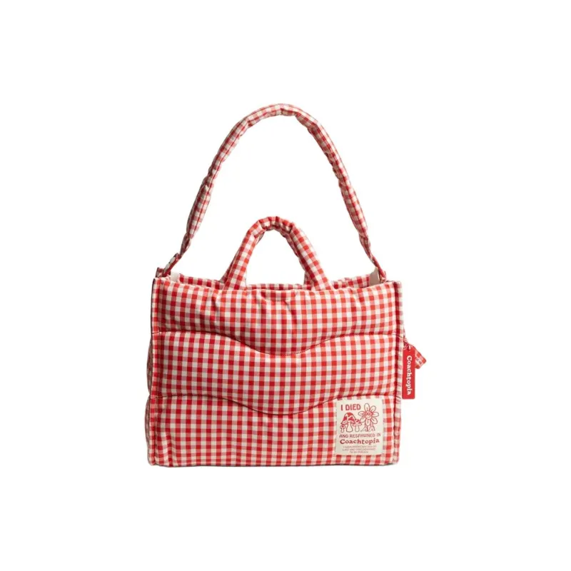 Coachtopia Fabric Tote Bag, Shopping Bag, Shoulder Bag, Handbag Tubas Women's Red & White Checkered-0
