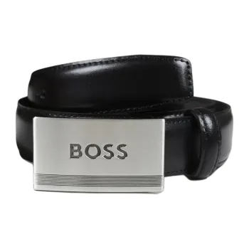 HUGO BOSS Leather Metal Leather Belts Unisex Black  