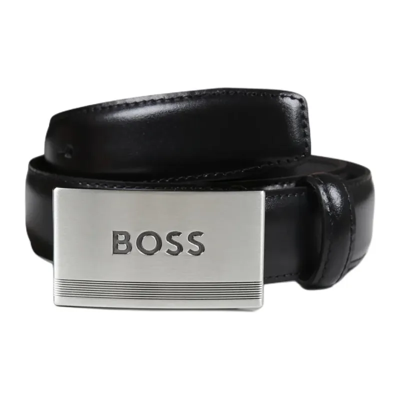 HUGO BOSS Leather Metal Leather Belts Unisex Black  -0