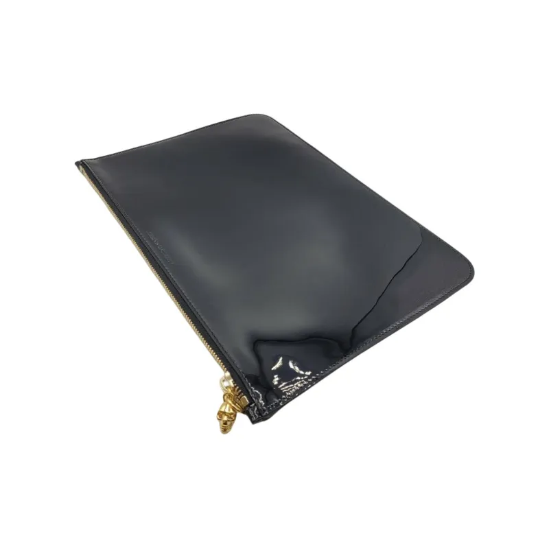 Alexander McQueen Patent Leather Clutch Large Size Women's Dark Marine Blue-4