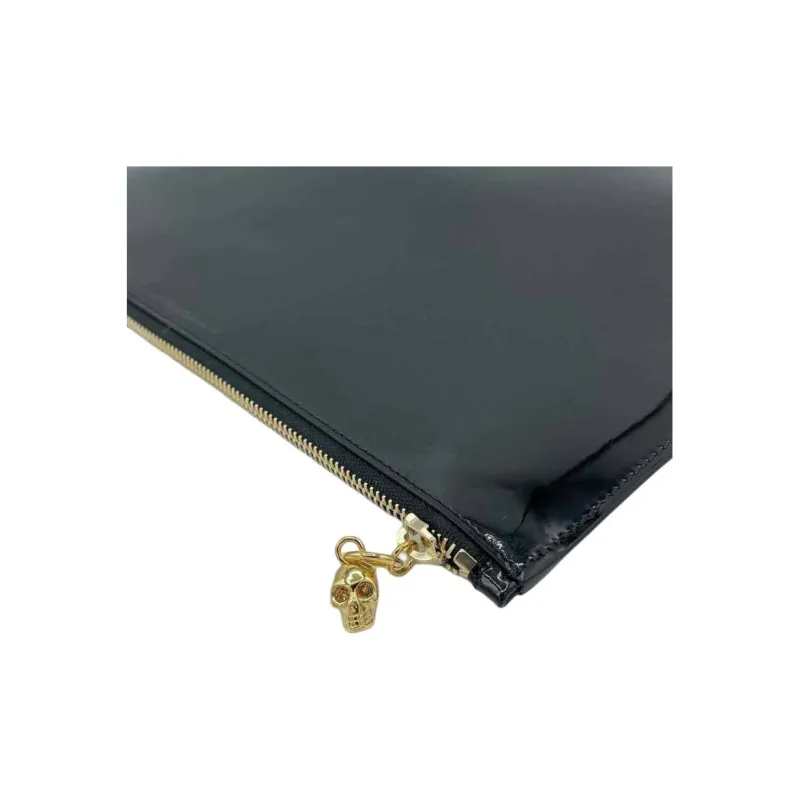 Alexander McQueen Patent Leather Clutch Large Size Women's Black-5