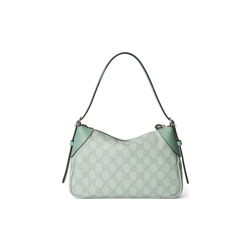 GUCCI GG Emblem Coated Fabric Shoulder Bag Small Size Women's Gray Green-3