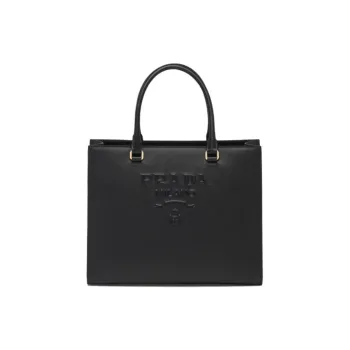 PRADA Cross-Stitch Leather Tote Bag Shopping Bag Handbag Medium Size Women's Black