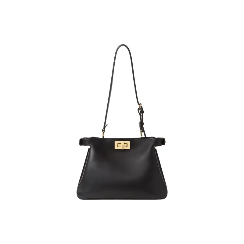 FENDI Peekaboo Calfskin Shoulder Bag Small Size Women's Black-2