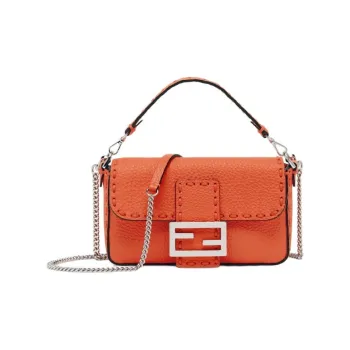 FENDI Baguette Calfskin Shoulder Bag Crossbody Bag Handbag Mini Women's Orange