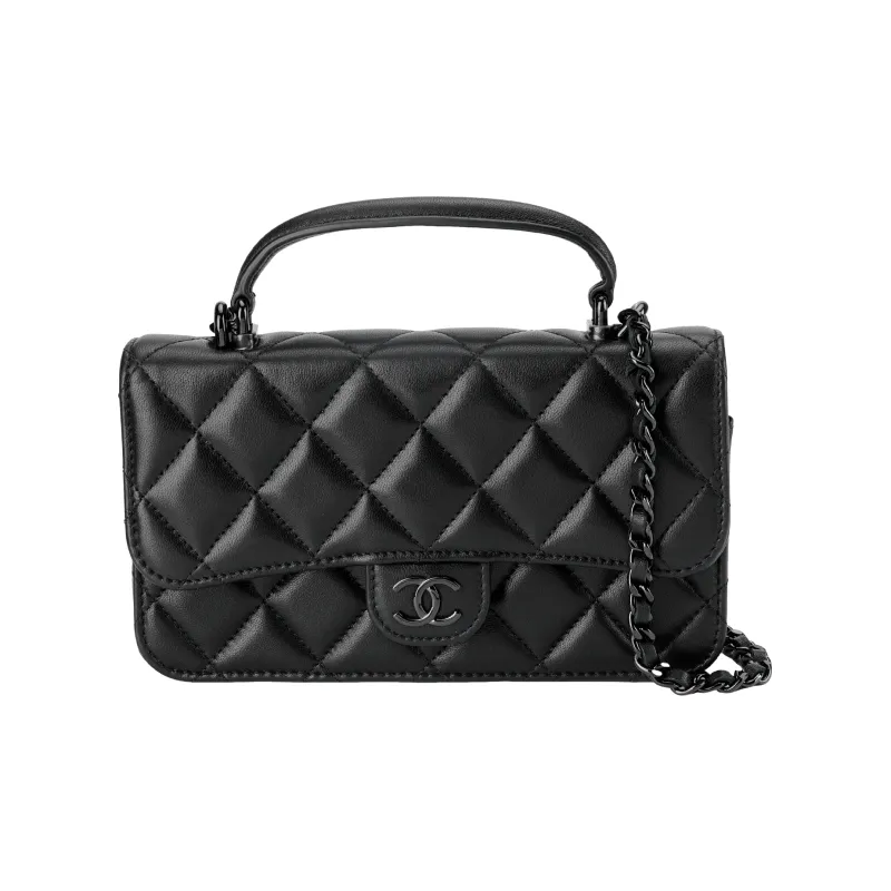 CHANEL Leather Handbag, Shoulder Bag, Crossbody Bag Women's Black-0