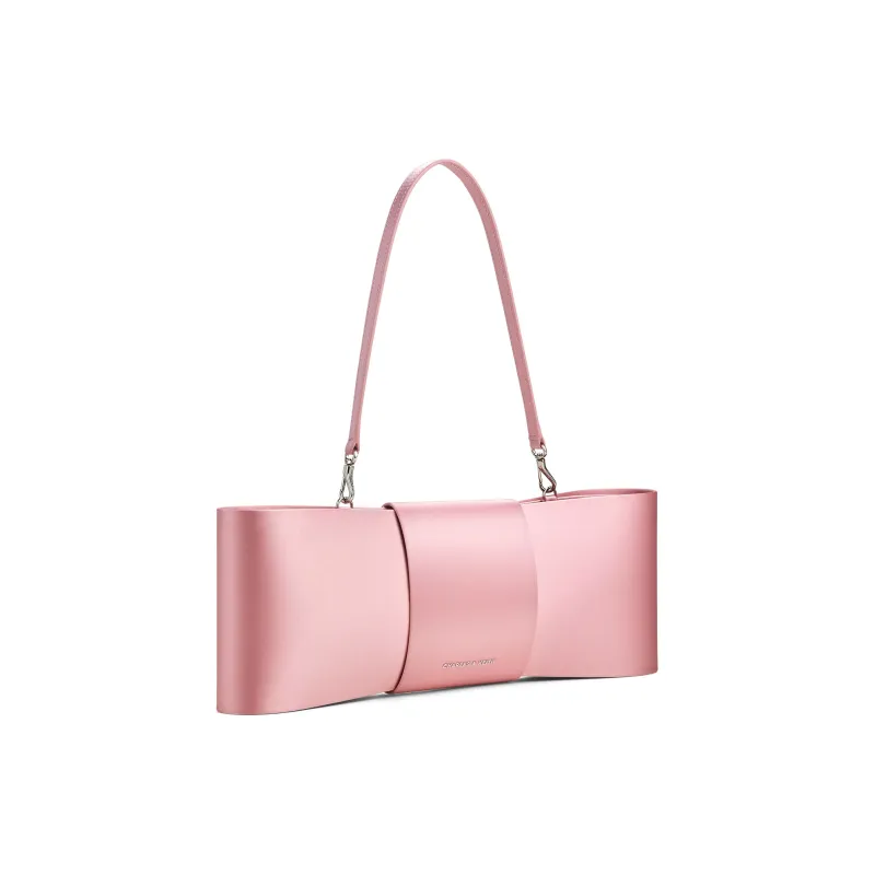 CHARLES&KEITH Satin Patchwork Fabric Shoulder Bag Medium Size Women's Noir Black/Flamingo Pink-7