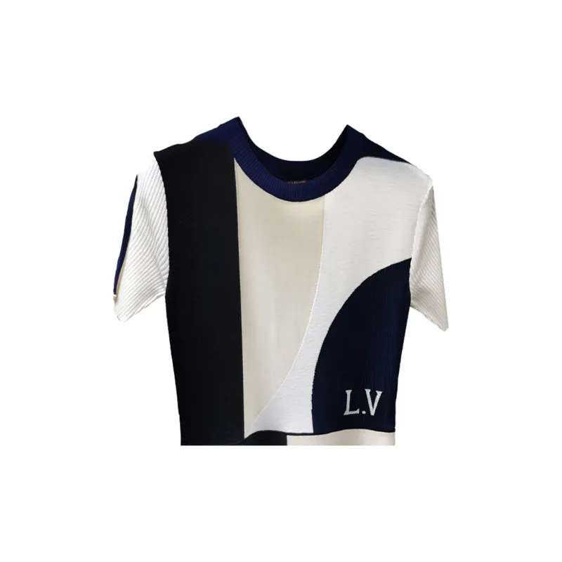 LOUIS VUITTON Short Sleeved Dresses Women's Blue White-4