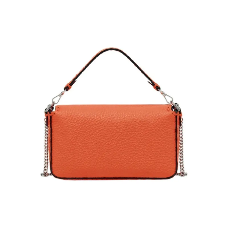 FENDI Baguette Calfskin Shoulder Bag Crossbody Bag Handbag Mini Women's Orange-2