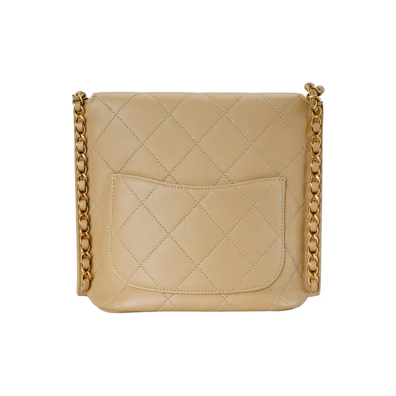 CHANEL Calfskin Metal Hobo Bag, Shoulder Bag, Crossbody Bag Trumpets Women's Light Umber-2