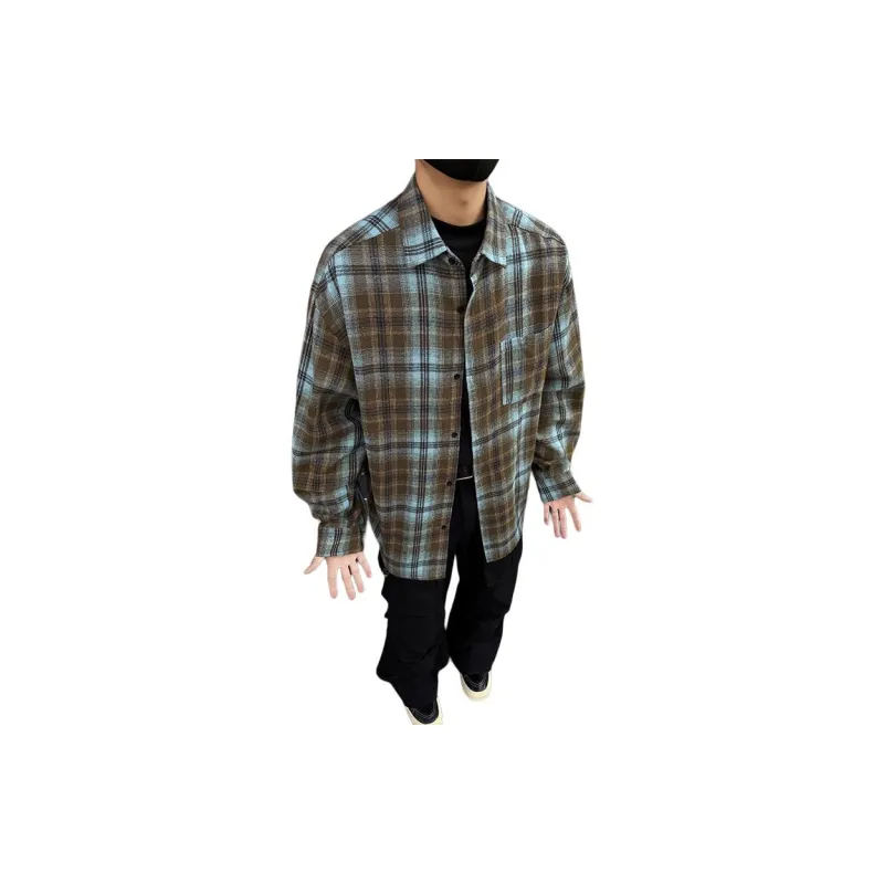TESTUNG Knitwear Unisex Blue Brown Plaid-1