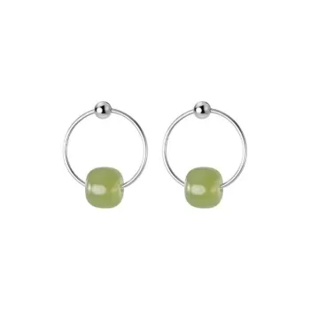 Long Fu Earrings Green Jade Women's