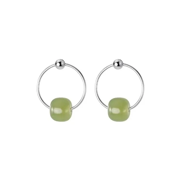 Long Fu Earrings Green Jade Women's-0