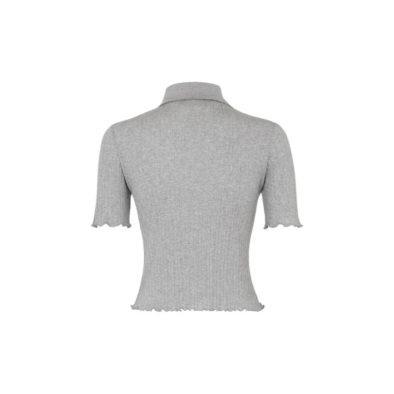 FENDI Scalloped Edge Ribbed Knit Polo Shirt-1