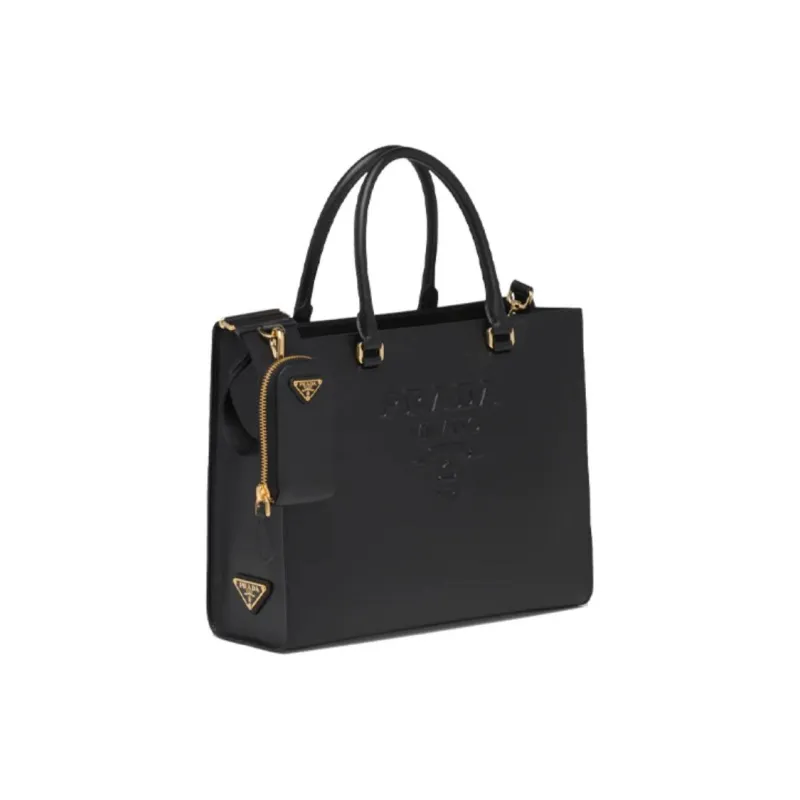 PRADA Cross-Stitch Leather Tote Bag Shopping Bag Handbag Medium Size Women's Black-1