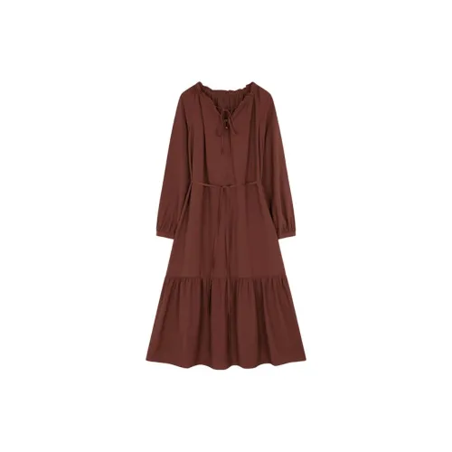 Mo Han Yi Mei Long Sleeved Dresses Women's Vintage Red