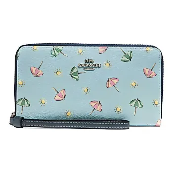 COACH Coated Canvas With Leather Coin Pocket With Wristband, Cell Phone Pouch, Wallet Women's Mint Blue & Black