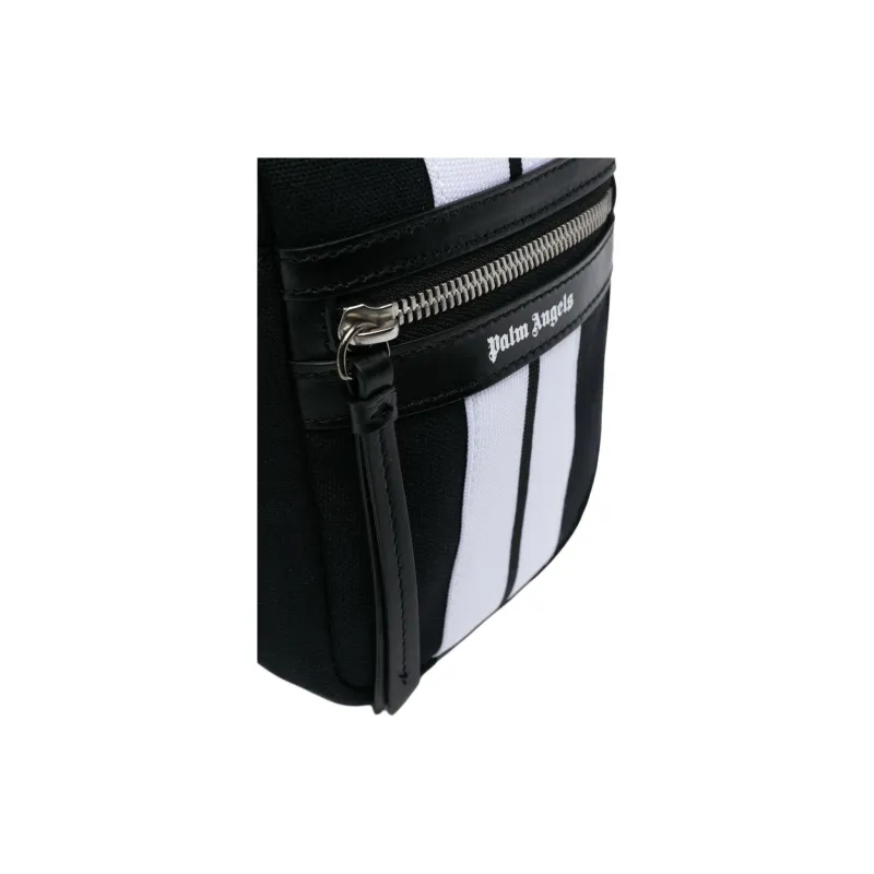 PALM ANGELS Cotton With Calfskin Trim Shoulder Bag Crossbody Bag Men's Black-3