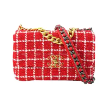 CHANEL 23C Spring 19 Bag Cotton Tweed Handbag, Shoulder Bag, Crossbody Bag Women's Red/White