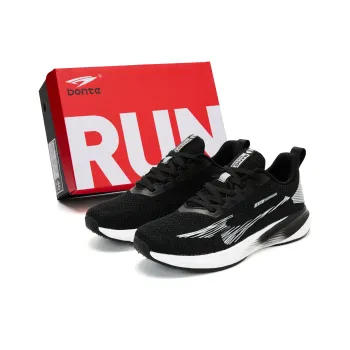 BTE Cushioned Wear Resistant Lightweight Breathable Slip Resistant Low Top Running Shoes Unisex Black White