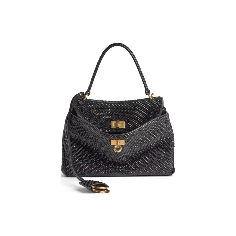 Balenciaga Rodeo Rhinestone Shoulder Bag Crossbody Bag Handbag Mini Women's Black-0