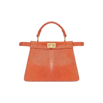 FENDI Peekaboo ISeeU Devil Fish Leather Shoulder Bag Crossbody Bag Handbag Extra Small Women's Orange