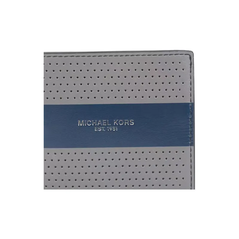 MICHAEL KORS Kent Cow Leather Card Clip Zero Wallet Wallet Men's Gray & Blue-3